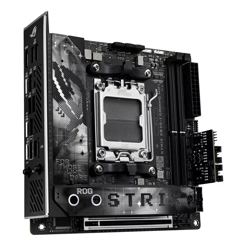 Pagrindinė plokštė ASUS ROG STRIX X870-I GAMING WIFI mini ITX · AMD X870 · Socket AM5 · DDR5 · 2 DIMM · Wi‑Fi 7 · Bluetooth 5.4