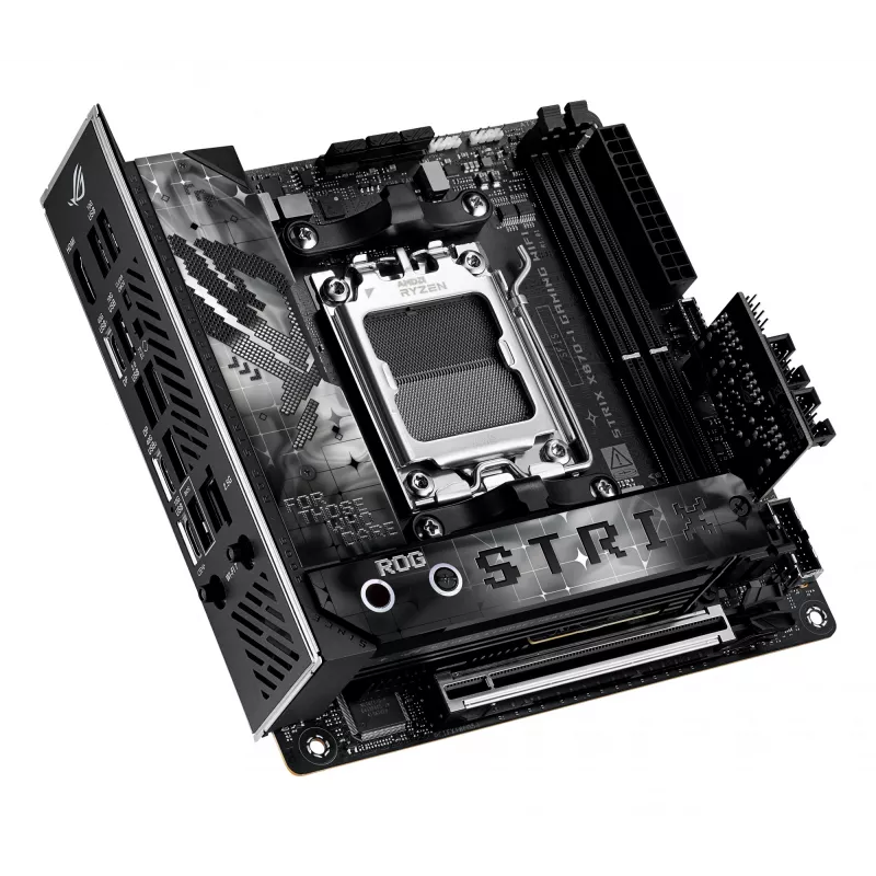 Pagrindinė plokštė ASUS ROG STRIX X870-I GAMING WIFI mini ITX · AMD X870 · Socket AM5 · DDR5 · 2 DIMM · Wi‑Fi 7 · Bluetooth 5.4