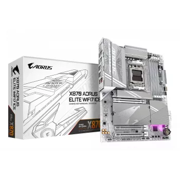 GIGABYTE X870 AORUS ELITE WIFI7 ICE pagrindinė plokštė – palaiko AMD Ryzen 9000 procesorius, 16+2+2 fazių skaitmeninis VRM, iki 8200MHz DDR5 (OC), 3xPCIe 5.0 + 1xPCIe 4.0, Wi-Fi 7, 2.5GbE LAN, USB 4