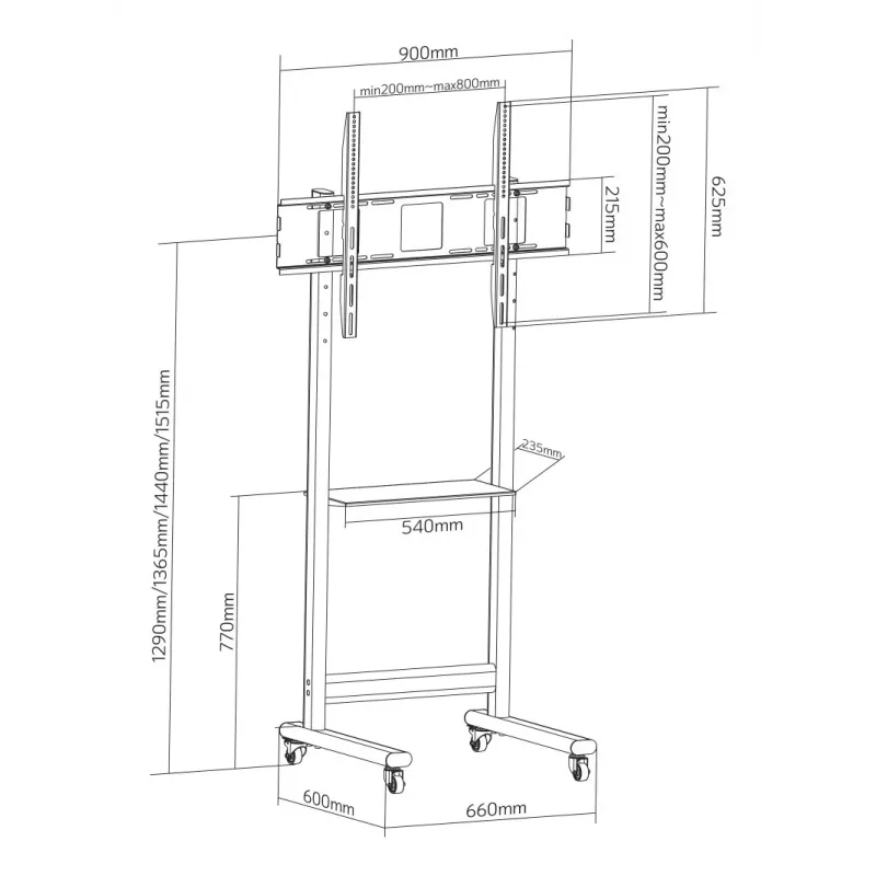Techly ICA-TR74 TV laikiklis/stovas 2,29 m (90 colių) Juodas