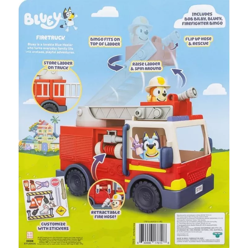 Moose Toys Bluey Fire Truck, gaisrinis automobilis, 3 metai, plastikas, įvairiaspalvis, raudonas