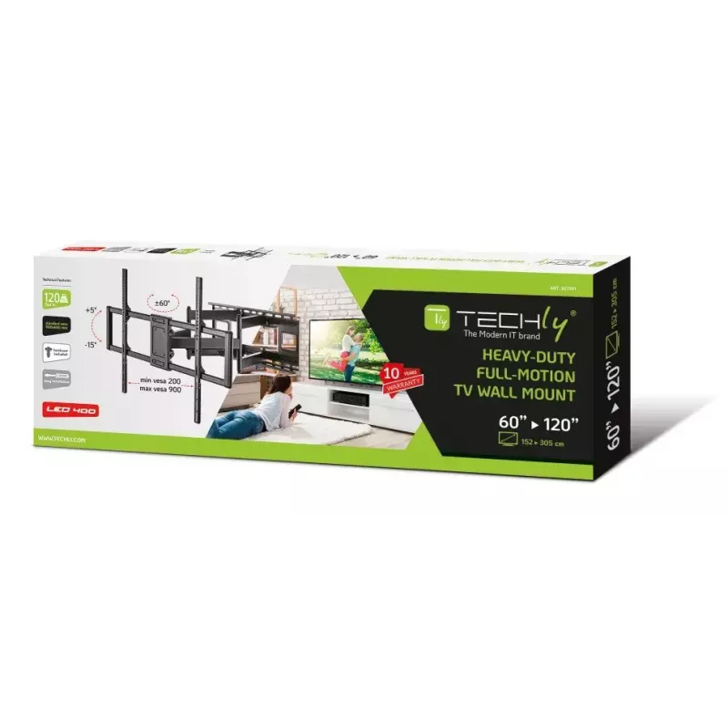 Techly plonas Wall Bracket for 60-120 inch LCD LED TV Juoda Maximum weight capacity 120 kg