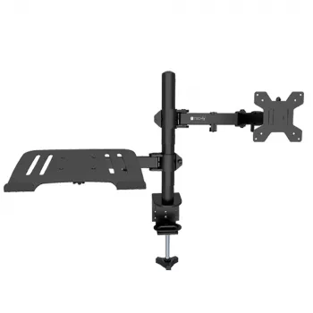 Techly ICA-LCD 174NB stalinis monitoriaus laikiklis su nešiojamojo kompiuterio lentyna, 13–32 colių (33–81,3 cm), 8 kg, nešiojamasis 12–17 colių, VESA 75x75 / 100x100, juodas