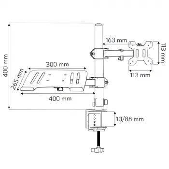 Techly ICA-LCD 174NB stalinis monitoriaus laikiklis su nešiojamojo kompiuterio lentyna, 13–32 colių (33–81,3 cm), 8 kg, nešiojamasis 12–17 colių, VESA 75x75 / 100x100, juodas