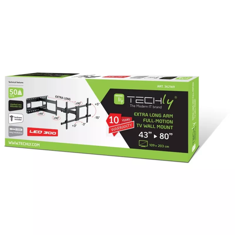 Techly ICA-PLB 490 TV laikiklis/stovas 2,03 m (80 colių) juodas