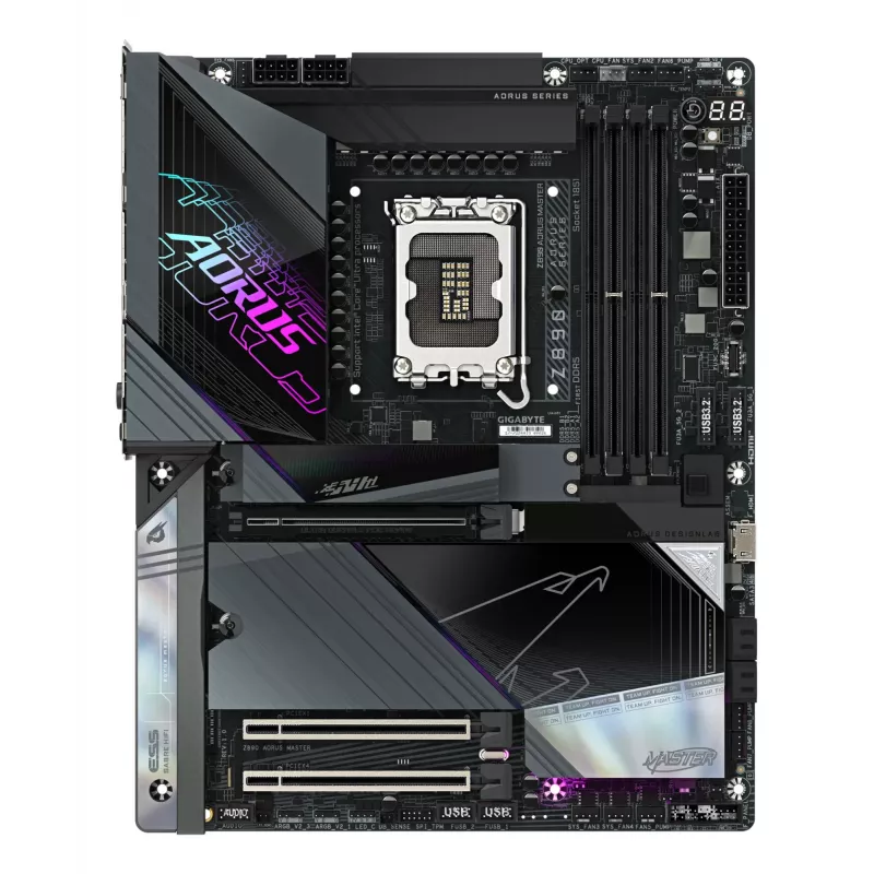 GIGABYTE Z890 AORUS MASTER pagrindinė plokštė - palaiko Intel Core Ultra (2 serija) procesorius, 18+1+2 fazių VRM, iki 9500 MHz DDR5 (OC), 2x PCIe 5.0 + 3x PCIe 4.0, Wi-Fi 7, 10GbE LAN, Thunderbolt 4