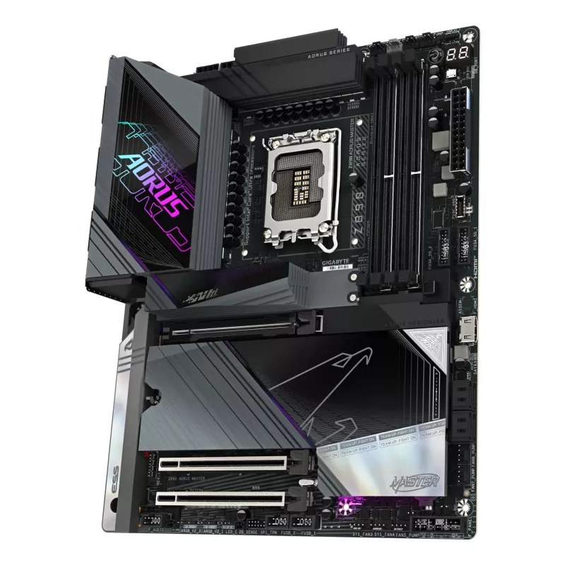 GIGABYTE Z890 AORUS MASTER pagrindinė plokštė - palaiko Intel Core Ultra (2 serija) procesorius, 18+1+2 fazių VRM, iki 9500 MHz DDR5 (OC), 2x PCIe 5.0 + 3x PCIe 4.0, Wi-Fi 7, 10GbE LAN, Thunderbolt 4