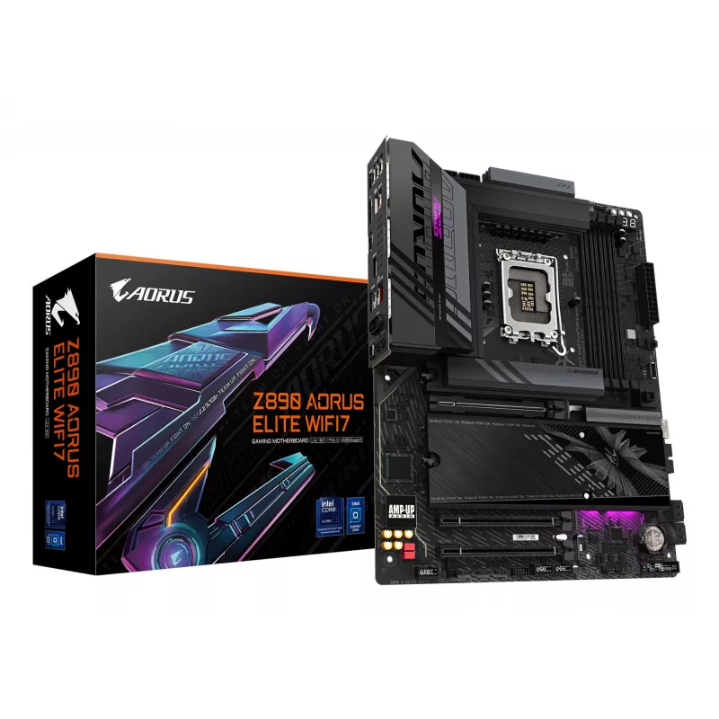 Pagrindinė plokštė GIGABYTE Z890 AORUS ELITE WIFI7, Intel Z890 mikroschemų rinkinys, LGA 1851, ATX, DDR5, 4x DIMM, 4x M.2, Wi‑Fi 7, 2.5Gb LAN