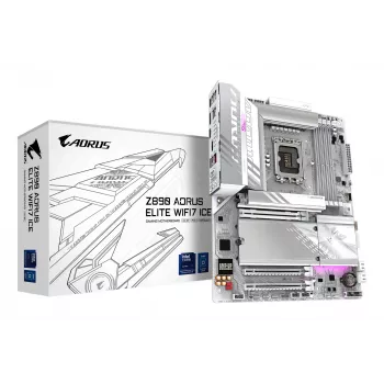 GIGABYTE Z890 AORUS ELITE WIFI7 ICE pagrindinė plokštė – palaiko Intel Core Ultra (2 serija) procesorius, 16+1+2 fazių VRM, iki 8800 MHz DDR5 (OC), 1xPCIe 5.0 + 3xPCIe 4.0, Wi-Fi 7, 2.5GbE LAN, Thunderbolt 4