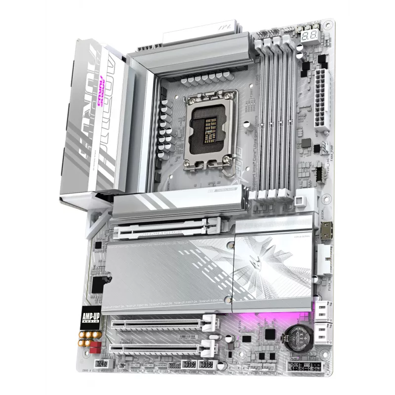 GIGABYTE Z890 AORUS ELITE WIFI7 ICE pagrindinė plokštė – palaiko Intel Core Ultra (2 serija) procesorius, 16+1+2 fazių VRM, iki 8800 MHz DDR5 (OC), 1xPCIe 5.0 + 3xPCIe 4.0, Wi-Fi 7, 2.5GbE LAN, Thunderbolt 4