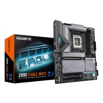 GIGABYTE Z890 EAGLE WIFI7 pagrindinė plokštė – palaiko Intel Core Ultra (2-os serijos) procesorius, 14+1+2 fazių VRM, iki 8800 MHz DDR5 (OC), 1x PCIe 5.0 + 3x PCIe 4.0, Wi-Fi 7, 2.5GbE LAN, USB 4