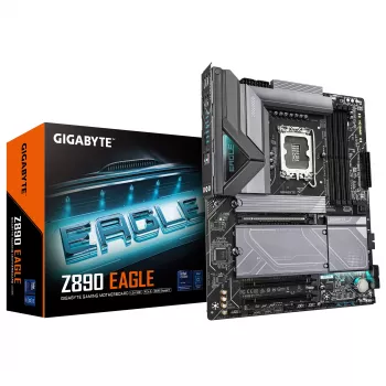 GIGABYTE Z890 EAGLE pagrindinė plokštė – palaiko Intel Core Ultra (2 serijos) procesorius, 14+1+2 fazių VRM, iki 8800MHz DDR5 (OC), 1xPCIe 5.0 M.2 + 3xPCIe 4.0 M.2, 2.5GbE LAN, USB4