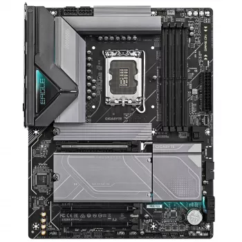 GIGABYTE Z890 EAGLE pagrindinė plokštė – palaiko Intel Core Ultra (2 serijos) procesorius, 14+1+2 fazių VRM, iki 8800MHz DDR5 (OC), 1xPCIe 5.0 M.2 + 3xPCIe 4.0 M.2, 2.5GbE LAN, USB4