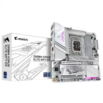 GIGABYTE Z890M AORUS ELITE WIFI7 ICE pagrindinė plokštė – palaiko Intel Core Ultra (2 serijos) procesorius, 12+1+2 fazių VRM, iki 8800 MHz DDR5 (OC), 1x PCIe 5.0 + 2x PCIe 4.0, Wi-Fi 7, 2,5 GbE LAN, USB 4