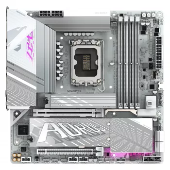GIGABYTE Z890M AORUS ELITE WIFI7 ICE pagrindinė plokštė – palaiko Intel Core Ultra (2 serijos) procesorius, 12+1+2 fazių VRM, iki 8800 MHz DDR5 (OC), 1x PCIe 5.0 + 2x PCIe 4.0, Wi-Fi 7, 2,5 GbE LAN, USB 4