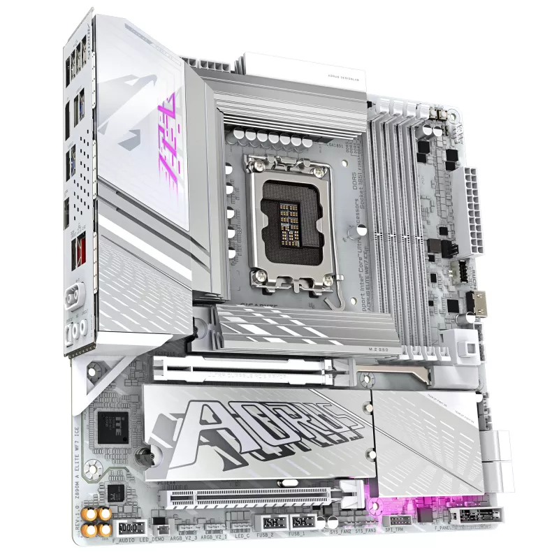 GIGABYTE Z890M AORUS ELITE WIFI7 ICE pagrindinė plokštė – palaiko Intel Core Ultra (2 serijos) procesorius, 12+1+2 fazių VRM, iki 8800 MHz DDR5 (OC), 1x PCIe 5.0 + 2x PCIe 4.0, Wi-Fi 7, 2,5 GbE LAN, USB 4