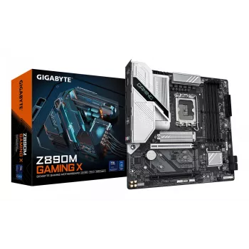 GIGABYTE Z890M GAMING X pagrindinė plokštė - palaiko Intel Core Ultra (2 serijos) procesorius, 8+1+2 fazių VRM, iki 8800 MHz DDR5 (OC), 1xPCIe 5.0 + 2xPCIe 4.0, 2,5 GbE LAN, USB 3.2 Gen 1
