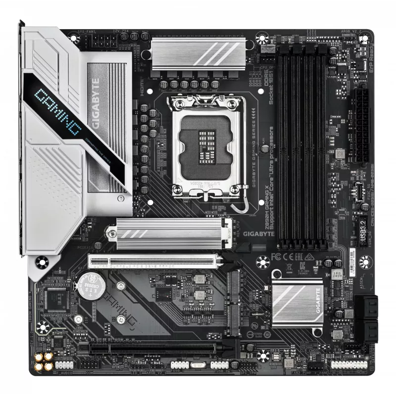 GIGABYTE Z890M GAMING X pagrindinė plokštė - palaiko Intel Core Ultra (2 serijos) procesorius, 8+1+2 fazių VRM, iki 8800 MHz DDR5 (OC), 1xPCIe 5.0 + 2xPCIe 4.0, 2,5 GbE LAN, USB 3.2 Gen 1