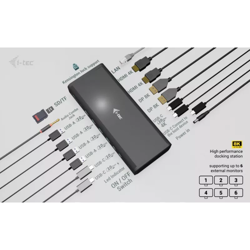 i-tec Universal 6x 4K/60Hz ekrano prijungimo stotelė + Power Delivery 140W