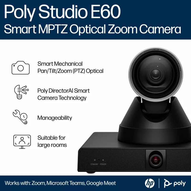 HP Poly Studio E60 Smart Camera 4K MPTZ su 12x optiniu priartinimu