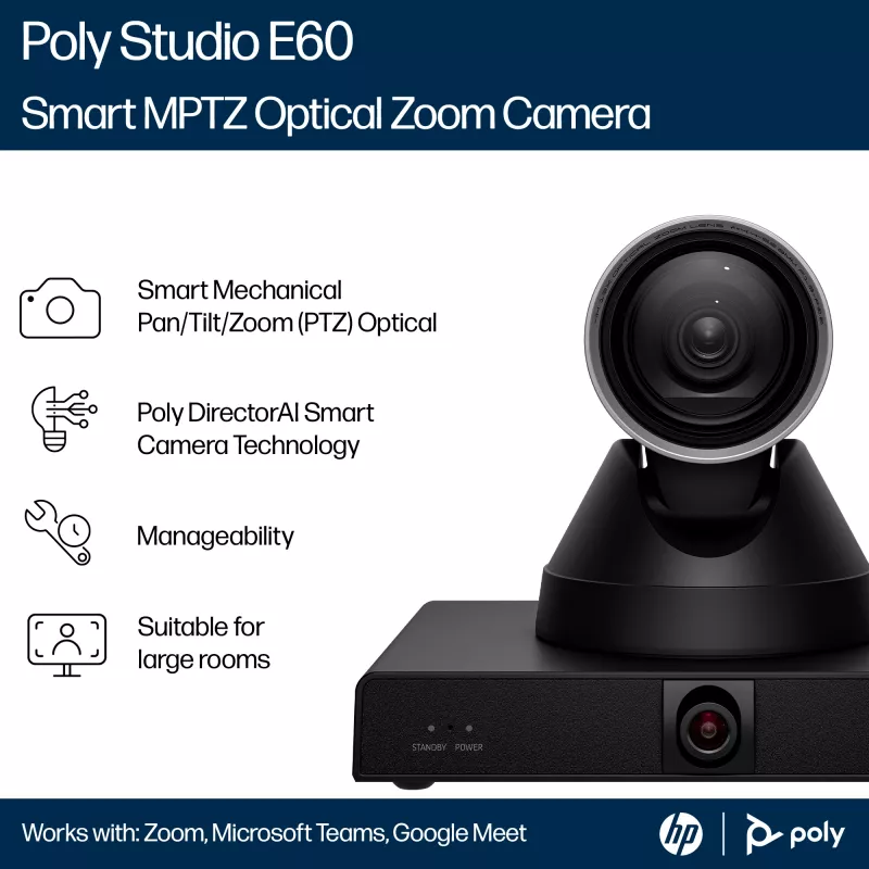 HP Poly Studio E60 Smart Camera 4K MPTZ su 12x optiniu priartinimu