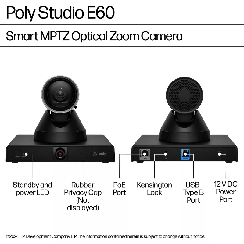 HP Poly Studio E60 Smart Camera 4K MPTZ su 12x optiniu priartinimu