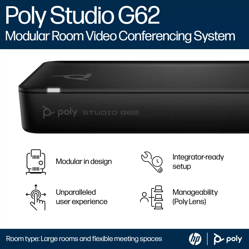 HP Poly Studio G62 vaizdo konferencijų sistema su montavimo plokštės rinkiniu