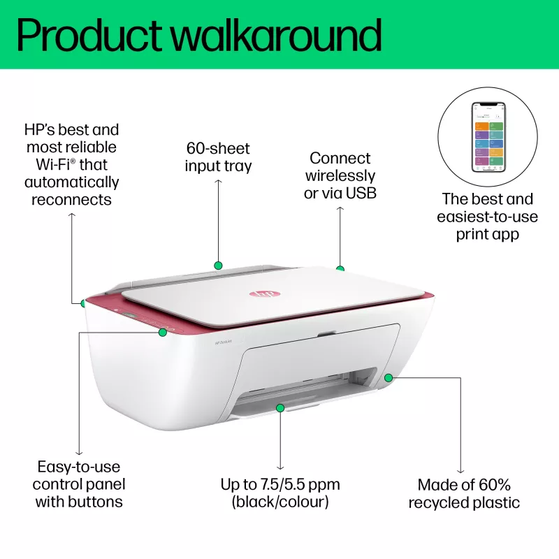 HP DeskJet 2823e belaidis daugiafunkcis spalvotas spausdintuvas, kopijavimo aparatas, skaitytuvas