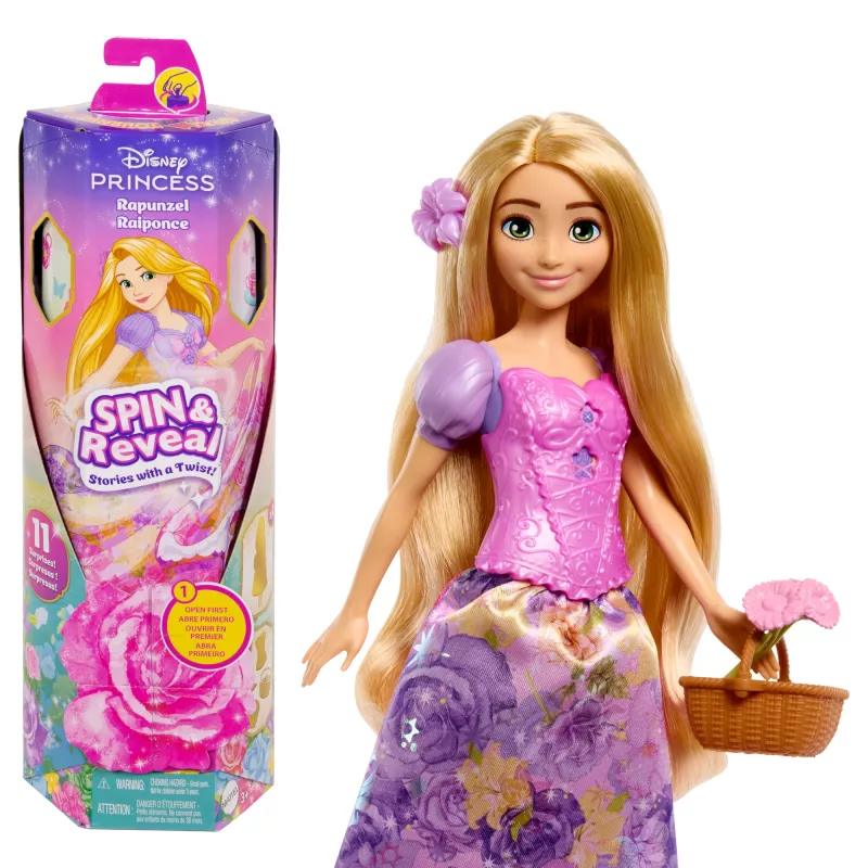 Disney Princess Spin & Reveal Rapunzel mados lėlė ir aksesuarai su 11 staigmenų