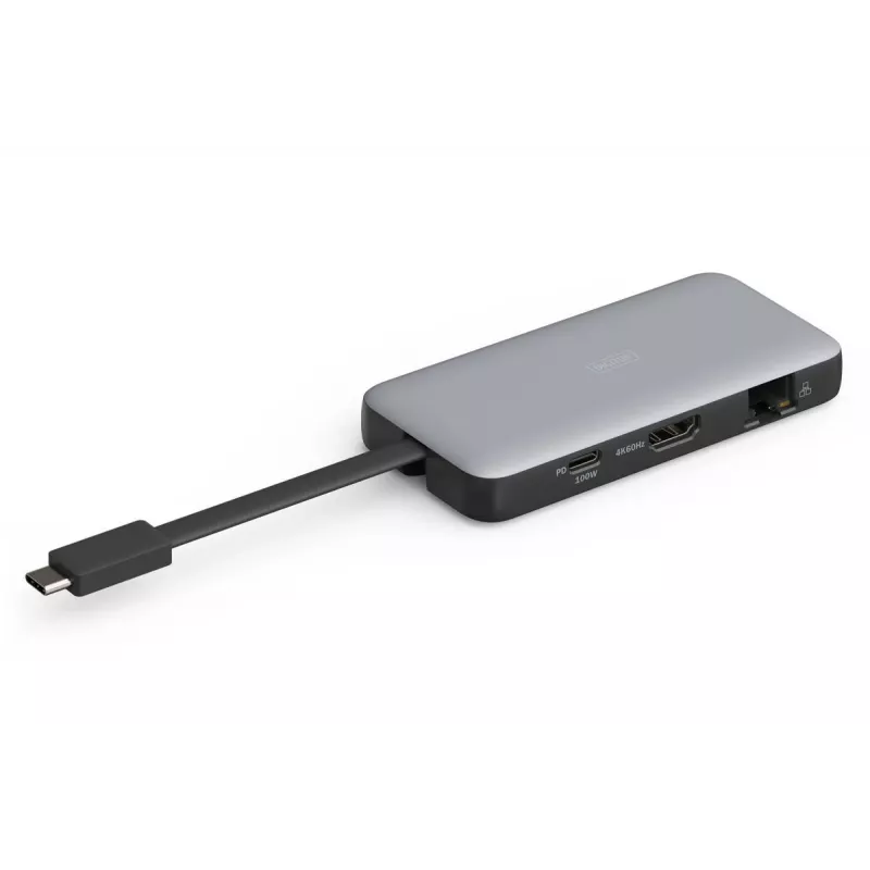 DIGITUS USB-C kelioninė dokinė stotelė, 7 prievadų - HDMI / 2x USB-A 3.2 Gen 1 / GbE / SD / MicroSD - 100 W USB-C maitinimo tiekimas