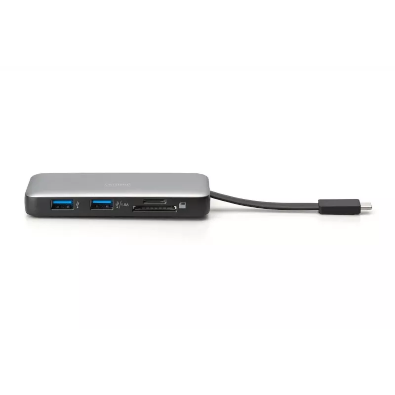 DIGITUS USB-C kelioninė dokinė stotelė, 7 prievadų - HDMI / 2x USB-A 3.2 Gen 1 / GbE / SD / MicroSD - 100 W USB-C maitinimo tiekimas