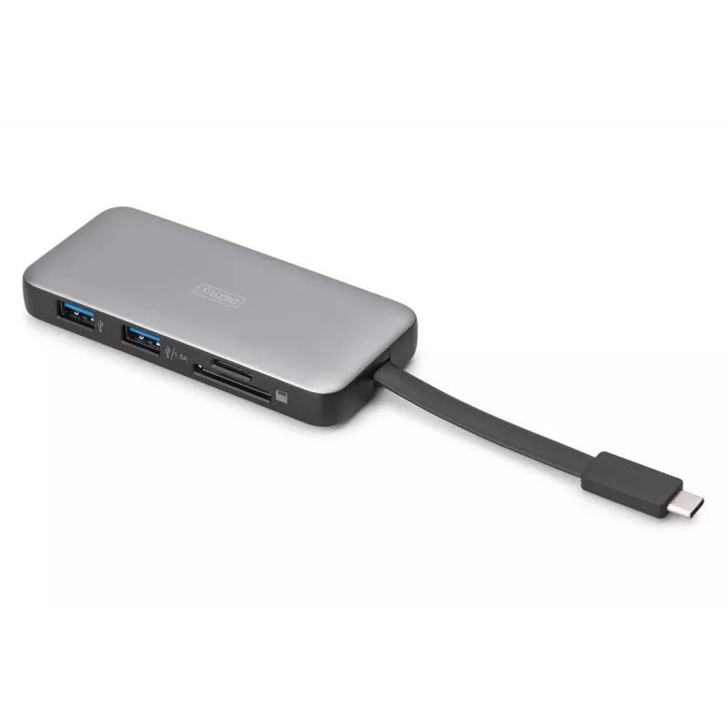 DIGITUS USB-C kelioninė dokinė stotelė, 7 prievadų - HDMI / 2x USB-A 3.2 Gen 1 / GbE / SD / MicroSD - 100 W USB-C maitinimo tiekimas