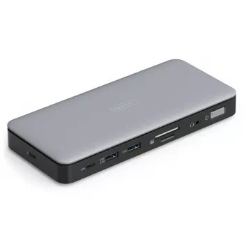 DIGITUS USB-C prijungimo stotelė, 11 prievadų - 2x HDMI / DP / 2x USB-A 3.2 Gen 2 / USB-C 3.2 Gen 2 / GbE / SD / MicroSD / DC lizdas - maks. 150 vatų / 3,5 mm