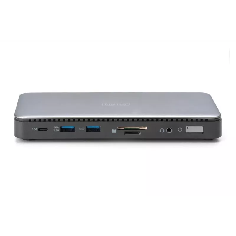 DIGITUS USB-C prijungimo stotelė, 11 prievadų - 2x HDMI / DP / 2x USB-A 3.2 Gen 2 / USB-C 3.2 Gen 2 / GbE / SD / MicroSD / DC lizdas - maks. 150 vatų / 3,5 mm
