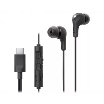 JVC HA-FR9UC laidinės įdėtinės ausinės, USB-C, 9,2 mm garsiakalbis, laidinis pultelis su mikrofonu, 1,2 m, juodos