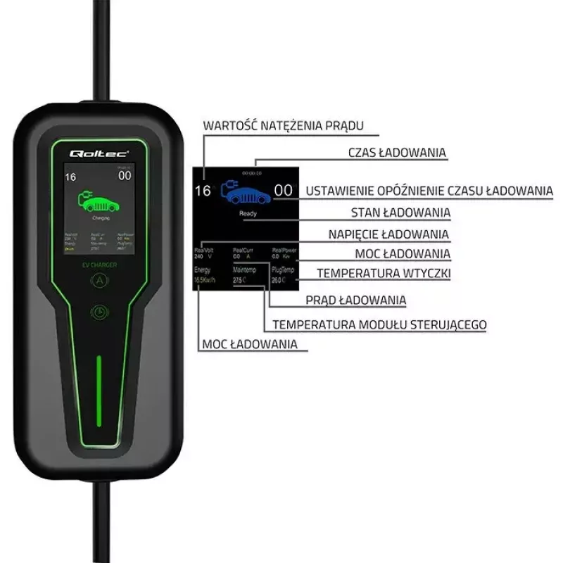 Mobilusis EV įkroviklis QOLTEC 52467 Type 2, 11 kW, 3 fazių