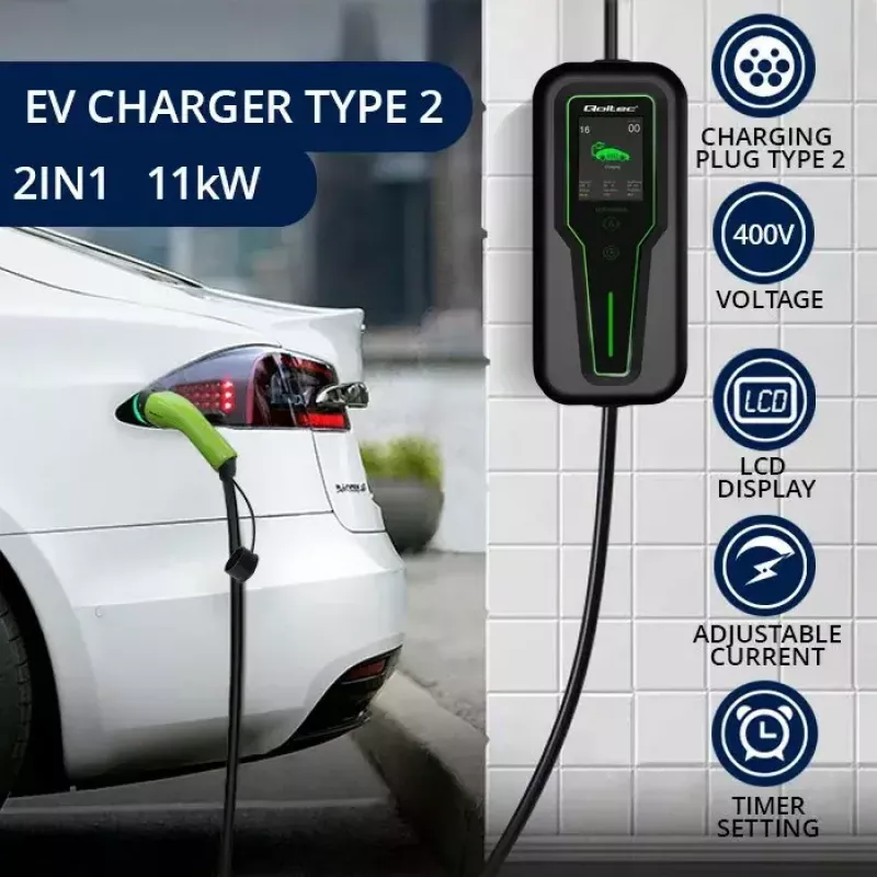 Mobilusis EV įkroviklis QOLTEC 52467 Type 2, 11 kW, 3 fazių
