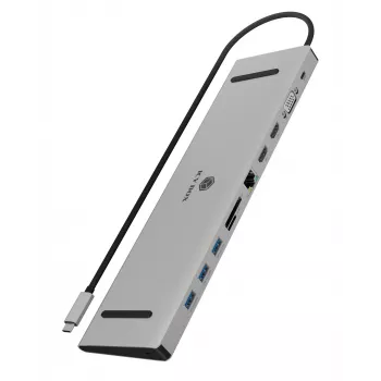 ICY BOX 11-in-1 via USB Type-C, laidinis, USB 3.2 Gen 1 (3.1 Gen 1) Type-C, 100 W, 3,5 mm, 10,100,1000 Mbit/s, antracitas, juoda