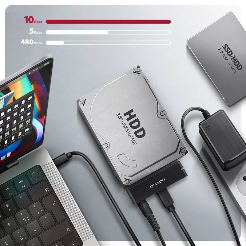 Axagon ADSA-FPX USB-C 10Gbps FAST PORT X adapteris 2,5 colio / 3,5 colio SSD / HDD
