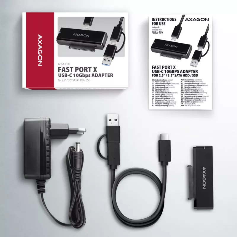Axagon ADSA-FPX USB-C 10Gbps FAST PORT X adapteris 2,5 colio / 3,5 colio SSD / HDD