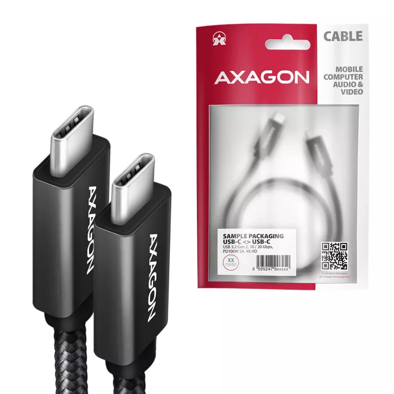 Axagon BUCM32-CM05AB SPEED+ USB-C <> USB 20Gbps/100W kabelis 0.5 m