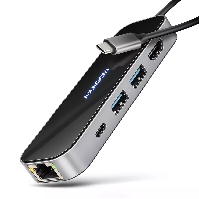Axagon HMC-6GLN USB 5 Gbps šakotuvas, 2x USB-A, USB-C, HDMI 4k/60Hz, RJ-45, PD 100W, USB-C laidas