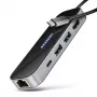 Axagon HMC-6GLN USB 5 Gbps šakotuvas, 2x USB-A, USB-C, HDMI 4k/60Hz, RJ-45, PD 100W, USB-C laidas