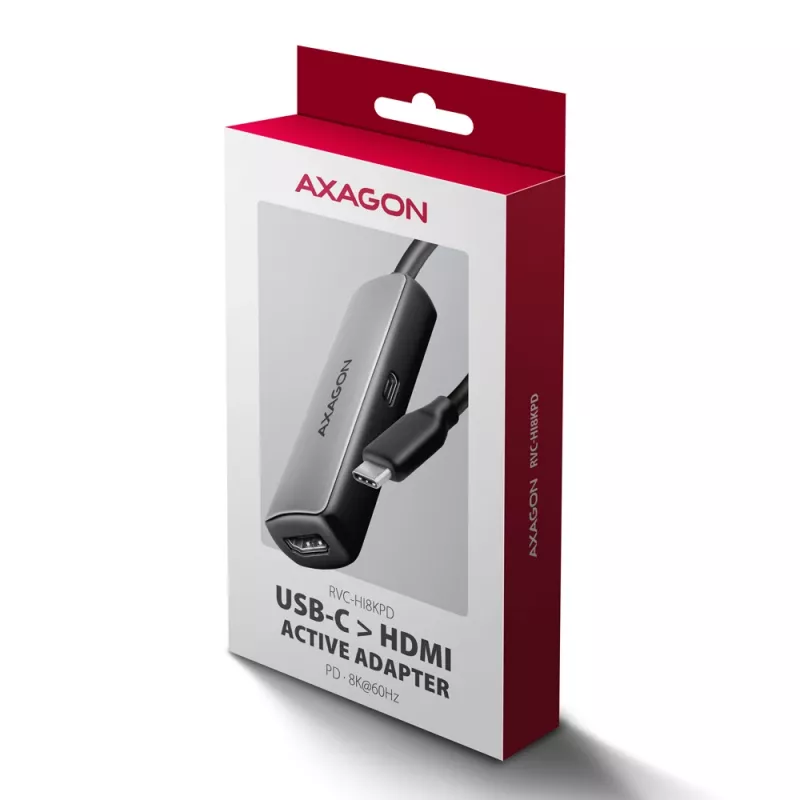 Axagon RVC-HI8KPD, USB-C -> HDMI 2.1 adapteris, 8K/60Hz, 4K/144Hz, HDR10+, PD100W