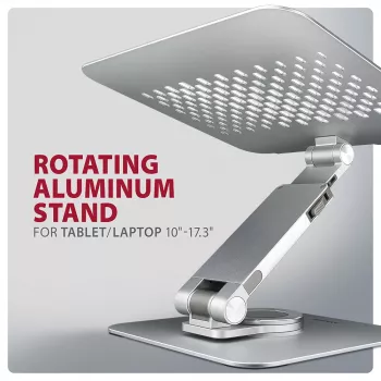 Axagon STND-LR aliumininis stovas su 360° pasukimu nešiojamiesiems kompiuteriams 10 inch–17.3 inch. Reguliuojamas aukštis ir kampas.