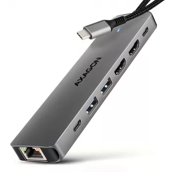 Axagon HMC-7HX2 USB 5Gbps šakotuvas, 2x USB-A, USB-C, 2x HDMI 4k/60Hz, RJ-45, PD 100W