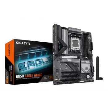 GIGABYTE B850 EAGLE WIFI6E pagrindinė plokštė – AMD Ryzen 9000 serijos procesoriams, 8+2+2 fazių skaitmeninis VRM, iki 8200MHz DDR5 (OC), 1xPCIe 5.0 + 2xPCIe 4.0 M.2, GbE LAN, WIFI 6E, USB 3.2 Gen 2