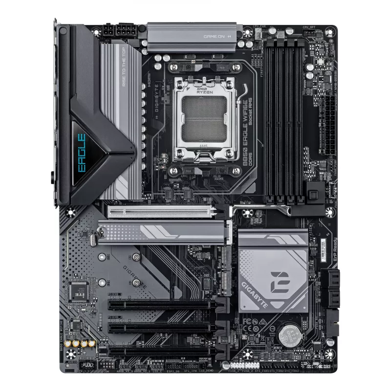 GIGABYTE B850 EAGLE WIFI6E pagrindinė plokštė – AMD Ryzen 9000 serijos procesoriams, 8+2+2 fazių skaitmeninis VRM, iki 8200MHz DDR5 (OC), 1xPCIe 5.0 + 2xPCIe 4.0 M.2, GbE LAN, WIFI 6E, USB 3.2 Gen 2