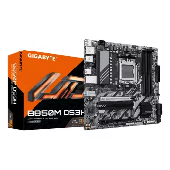 GIGABYTE B850M DS3H pagrindinė plokštė – AMD Ryzen 9000 serijos procesoriams, 16+2+2 fazių skaitmeninis VRM, iki 8200MHz DDR5 (OC), 1xPCIe 5.0 + 1xPCIe 4.0 M.2, 2.5 LAN, USB 3.2 Gen 2