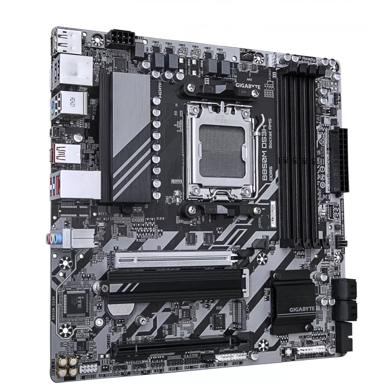 GIGABYTE B850M DS3H pagrindinė plokštė – AMD Ryzen 9000 serijos procesoriams, 16+2+2 fazių skaitmeninis VRM, iki 8200MHz DDR5 (OC), 1xPCIe 5.0 + 1xPCIe 4.0 M.2, 2.5 LAN, USB 3.2 Gen 2